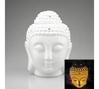 EVERGD Estatua de cabeza de Buda de cerámica hueca para horno de aromaterapia, quemador de aceite para sala de yoga o meditación, 14 x 9 cm, color blanco