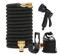 EVERGD Manguera de jardín expandible, tubo de manguera ligero de látex de 3 capas, conectores de latón macizo de 3/4 y 1/2 pulgadas, manguera de agua flexible negra sin torceduras con 8 funciones de
