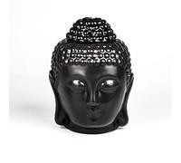 EVERGD Quemadores de aceite de vela de cabeza de Buda con cuchara de té, quemador de aceite esencial, aromaterapia para yoga, spa, hogar, oficina, regalo decorativo (negro, 1)