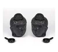 EVERGD Quemadores de aceite de vela de cabeza de Buda con cuchara de té, quemador de aceite esencial, aromaterapia para yoga, spa, hogar, oficina, regalo decorativo (negro, 2)
