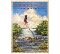 Everglades National Park - Flamingo vs. cocodrilo, póster de viaje vintage - Rompecabezas de 500 piezas premium para adultos
