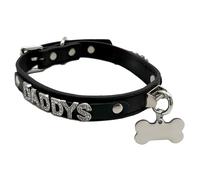 EverGlimp Gargantilla ajustable de piel sintética hecha a mano con dijes de letras de diamantes de imitación para mujer, colgante de metal en forma de hueso y junta tórica desmontable, joyería gótica