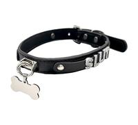 EverGlimp Gargantilla ajustable de piel sintética hecha a mano con dijes de letras de diamantes de imitación para mujer, colgante de metal en forma de hueso y junta tórica desmontable, joyería gótica