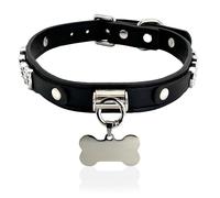 EverGlimp Gargantilla ajustable de piel sintética hecha a mano con dijes de letras de diamantes de imitación para mujer, colgante de metal en forma de hueso y junta tórica desmontable, joyería gótica