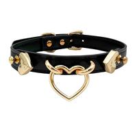 EverGlimp Gargantilla de cuero hecha a mano con junta tórica para mujer, collar gótico punk ajustable con detalles dorados, Cuero sintético