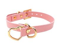 EverGlimp Gargantilla de piel sintética hecha a mano para mujer, color negro y rosa con accesorios de anillo de corazón dorado, collar de joyería de moda ajustable, piel sintética