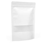 Evergreen Goods - 50 bolsas de embalaje reutilizables de 17 x 24 cm con ventana, bolsa de papel kraft blanco con cierre de cremallera/resellable por calor para té, granos de café, nueces, semillas,