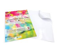 Evergreen Goods,50 hojas de papel adhesivo A4 blanco brillante,Autoadhesivo a prueba de salpicaduras de tinta y láser,Haz tus propias calcomanías, trazador de cortador, etiquetas de productos