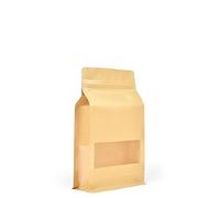 Evergreen Goods 50x Bolsas De Papel Kraft Con Ventana De Fondo Plano (120 X 220 mm) - Bolsas De Papel Para Aperitivos - Sobres De Paper Kraft Para Granos De Café, Nueces, Semillas Y Más