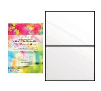 Evergreen Goods Papel autoadhesivo blanco brillante A4 precortado, para inyección de tinta y láser imprimible | Etiquetas de impresión multiusos con parte trasera adhesiva fuerte | 1 x 2, 2 por A4: