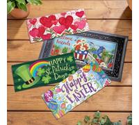Evergreen Sassafras Bundle - Juego de 5 felpudos de Entrada Intercambiables, para Interiores y Exteriores, 22 x 10 Pulgadas y Bandeja de 28 x 16 Pulgadas, Parte Trasera Antideslizante, Perfil bajo,