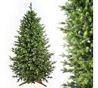 Evergreen Tree Árbol de Navidad artificial de 230 cm, realista, 100% moldeado por inyección, con soporte de madera, fabricado en la UE, árbol de Navidad artificial