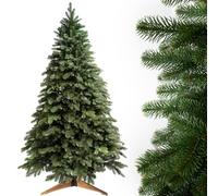 Evergreen Tree Árbol de Navidad artificial de 250 cm, 100 % moldeado por inyección, con soporte de madera, ramas realistas, fabricado en la UE, árbol de Navidad artificial