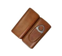 EVERGREEN TREES Estuche de cuero de primera calidad con grano de madera de cedro, caja humidora hidratante para puros, con cortador de acero inoxidable plateado, juego de regalo para amantes de los