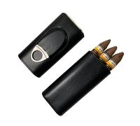 EVERGREEN TREES Estuche de cuero de primera calidad con grano de madera de cedro, caja humidora hidratante para puros, con cortador de acero inoxidable plateado, juego de regalo para amantes de los