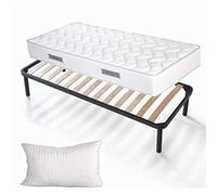 EVERGREENWEB - Cama Completa Individual 80x200 cm con Colchón Alto 20 cm + Somier con Láminas de Madera ortopedico con Estructura en Hierro y 4 Patas Extraíbles + 1 Almohada Viscoelástica de ragalo!