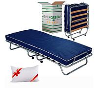 EVERGREENWEB - Cama Plegable con Colchón de espumación 80x190 cm Alto 10 cm, Somier de Listones + Almohada Viscoelástica Gratis - Cama supletoria, Ahorra Espacio, de Emergencia | Kit Cama Individual