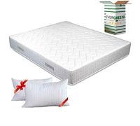 EVERGREENWEB - Colchón Doble 180x200 cm en Espumación Ergonómico Alto 25 cm con Dos Almohadas Viscoelásticas Gratis, Ortopédico, Funda Blanca con Tejido Hipoalergénico Efecto Masaje