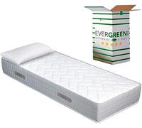 EVERGREENWEB - Colchón Individual 90x190 Alto 25 cm Elastic Espumación + 1 Almohada Viscoelástica Gratis, Ortopédico, Funda Blanca con Tejido Hipoalergénico Antibacteriano Efecto Masaje Firmeza Media