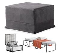 EVERGREENWEB - Puff Cama con Colchón de Waterfoam de 10 cm de Altura - Suite Ahorra Espacio Plegable para Dormitorio y Sala, Otomana Reposapiés, Tela de Gamuza Color Antracita Removible