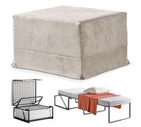 EVERGREENWEB - Puff Cama con Colchón de Waterfoam de 10 cm de Altura - Suite Ahorra Espacio Plegable para Dormitorio y Sala, Otomana Reposapiés, Tela de Gamuza Color Tórtola Removible