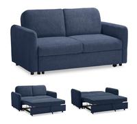 EVERGREENWEB Sofá Cama 2 Plazas Convertible 2en1 Matrimonial L165xP90xA80 cm, Tejido Suave Blu, Respaldo Reclinable Doble Cojín, Sofá con Chaise Longue Extraíble, Estructura Reforzada Plegable | NELLY