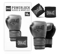Everlast Powerlock 2R Guantes de Boxeo 14 oz y Vendas de Boxeo Core, Guantes Boxeo Gris carbón para Saco y Sparring con Cierre de Gancho y Bucle y Espuma de Cuatro Capas - Equipo auténtico Everlast