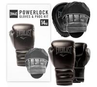 Everlast Powerlock - Guantes de Boxeo y Almohadillas de Boxeo de 14 oz, Guantes Boxeo Negros para Saco y Manoplas Boxeo, Transpirables, Duraderos, Equipo auténtico