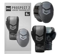 Everlast Prospect 2 Kit de Entrenamiento Niños/Jóvenes (Negro/Gris) Guantes 8oz, Manoplas y Casco, Protector y cómodo para MMA - Equipamiento Everlast auténtico
