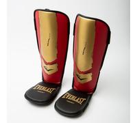 Everlast Prospect Espinilleras para jóvenes (S/M), Rojo/Oro - Diseño de Dos Piezas con Acolchado Amortiguador, espinilleras de Kickboxing para niños