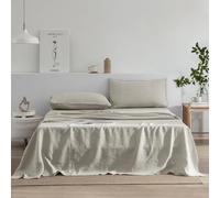 EVERLY Juego de sábanas de Lino tamaño Queen, 100% Lino Puro Lavado a la Piedra, 4 Piezas (1 sábana encimera, 1 sábana Bajera, 2 Fundas de Almohada), Adecuado para Personas Que Duermen con Calor, no