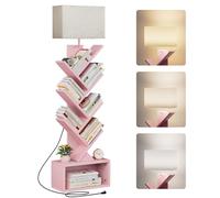 Evermagin Estantería de árbol de 6 niveles con luz, torre de estantería estrecha, organizador de pie alto con armario de almacenamiento para sala de estar, dormitorio y oficina en casa, color rosa