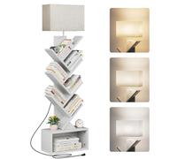 Evermagin Estantería de árbol de 6 niveles con luz, torre estrecha para libros, organizador de pie alto con armario de almacenamiento para sala de estar, dormitorio y oficina en casa, color blanco