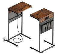 Evermagin - Juego de 2 mesas auxiliares en forma de C con estación de carga, mesa auxiliar pequeña con bolsa de almacenamiento para sofá y sillón reclinable, bandeja deslizante debajo del sofá para