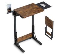 Evermagin Mesa auxiliar plegable en forma de C para comer, mesa auxiliar plegable para laptop, mesa de sofá con bandeja de ratón para el trabajo, sala de estar, dormitorio, color marrón rústico