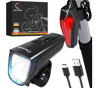 Evermotor 100Lux - Juego de Luces LED de Bicicleta Aprobado por StVZO, Recargable por USB-C, Lámpara Delantera + Luz Trasera de Bicicleta, Luz de Bicicleta Super Brillante