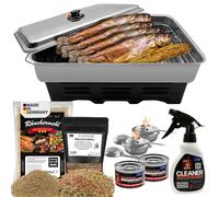 Eversmoke Horno para ahumar de mesa de acero inoxidable XL con pasta de combustión, horno para ahumar con serrín, especias, quemador, Parrilla - inoxidable