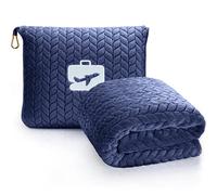 EverSnug Almohada de Viaje, Manta Suave 2 en 1 de avión con Funda de Almohada Suave, Funda de Equipaje de Mano y Clip para Mochila (Azul Marino)