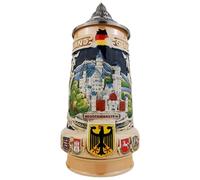 EVERSTYLE Jarra de cerveza alemana con tapa, 0,7 l, jarra de piedra tradicional con diseño de Neuschwanstein, cuerda de cerveza hecha a mano para fiesta, hogar y colección, regalo para hombres, padres