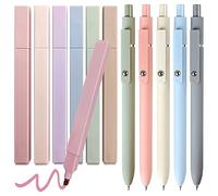 EVERTHJ Juego de subrayadores pastel con lápices de gel estético, no se decoloran en seco, rotulador rápido, rotuladores estéticos y útiles escolares, 0,5 puntos finos, color negro para suministros de