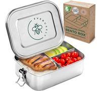Everusely - Bento Box - Fiambrera de acero inoxidable para adultos - 1,2 L - Fiambrera de 3 compartimentos + sello de silicona extraíble + clips de cierre seguro