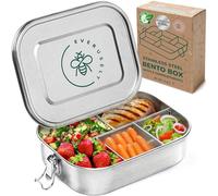 Everusely - Bento Box - Fiambrera de acero inoxidable para adultos - 1,4 L - Fiambrera de 5 compartimentos + sello de silicona extraíble + clip de cierre seguro