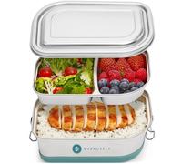 Everusely Caja bento de acero inoxidable - Fiambrera con niveles - Recipiente metálico de 2 compartimentos con tapa a prueba de fugas - Nivel con compartimentos extraíbles