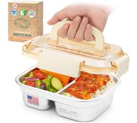 Everusely - Fiambrera bento grande de acero inoxidable + tapa con cierre a presión - 2 compartimentos, 1,2 l - Fiambrera metálica para comida caliente - Recipiente hermético