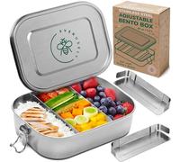 Everusely - Fiambrera de acero inoxidable - 1400 ml, 2 divisores ajustables - Contenedores bento herméticos para adultos y niños - Cajas para almacenar alimentos para refrigerios y ensaladas