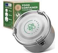 Everusely Recipiente para alimentos de acero inoxidable - Capacidad de 0.8 L - Lonchera redonda para niños y adultos - Contenedor hermético para refrigerios con tapa - Organizador reutilizable
