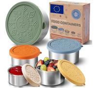 Everusely Recipientes de acero inoxidable para alimentos, juego de 5, Muted | Las fiambreras de metal Everusely tienen tapas de colores para guardar comidas y alimentos.