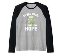 Every Game Starts With Hope Gamer Kids Pixel Camiseta Manga Raglan
