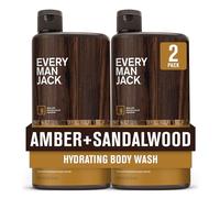 Every Man Jack Nutritivo Amber + Sandalwood Body Wash para todos los tipos de piel - Limpia, nutre e hidrata la piel con coco natural, glicerina - 24oz 2 botellas