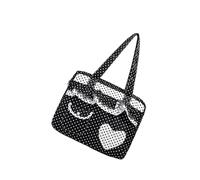 Everyday Casual Canvas Shoulder Bag Large Storage Lightweight Ergonomic Design Trendy Black White Dots Perfect For Work Daily Use Cute Dot Handbag